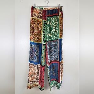 Sfizio Women's Patchwork Print Velvet Stretch Lounge Pant Trousers Pockets Sz 6